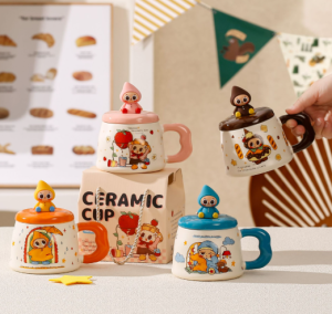 Cartoon “Pibo” Ceramic Mug with Lid – Cute Office Coffee Cup