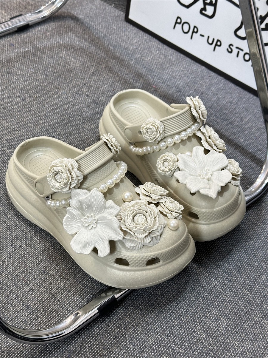 Women’s Flower Platform Clogs 6cm Thick Sole Summer Slip-On Sandals